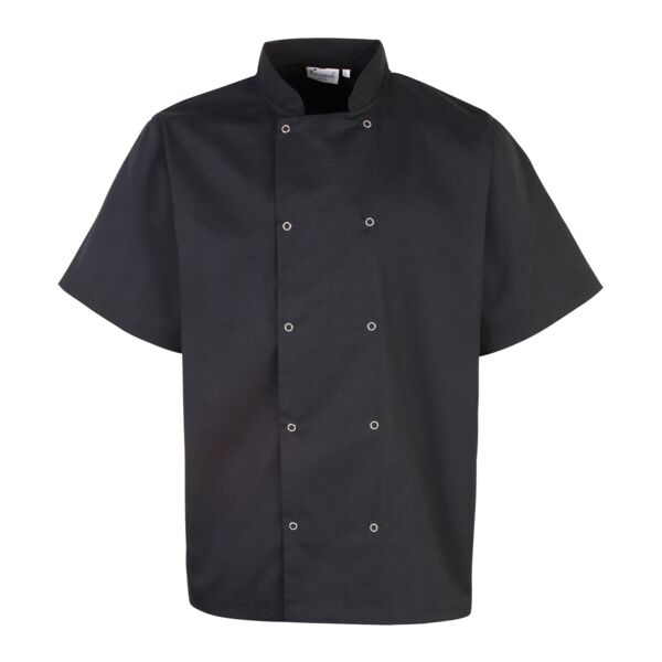 Studded front short sleeve chef's jacket Thumbnail